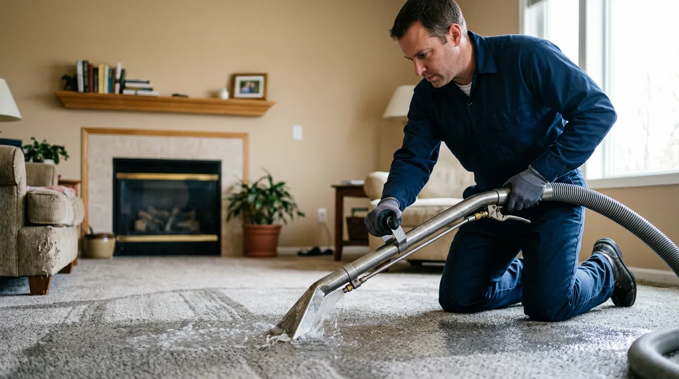 Water damage restoration technician working near Adamant, VT